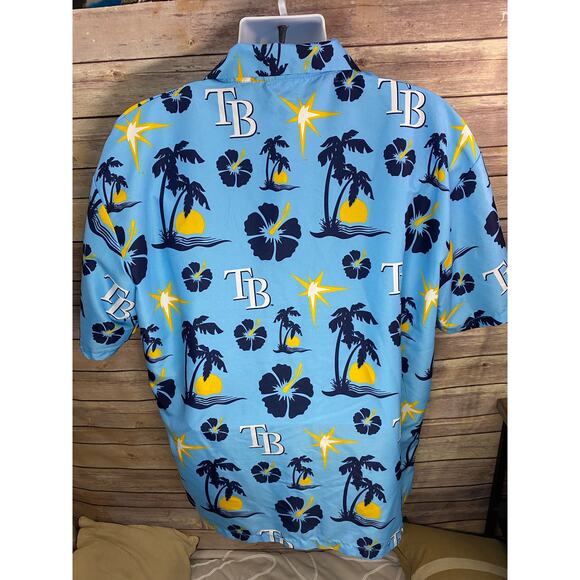 Tampa Bay Rays sz Large Starburst Hawaiian Camp Shirt Blue Floral MLB Button Up - Picture 3 of 8